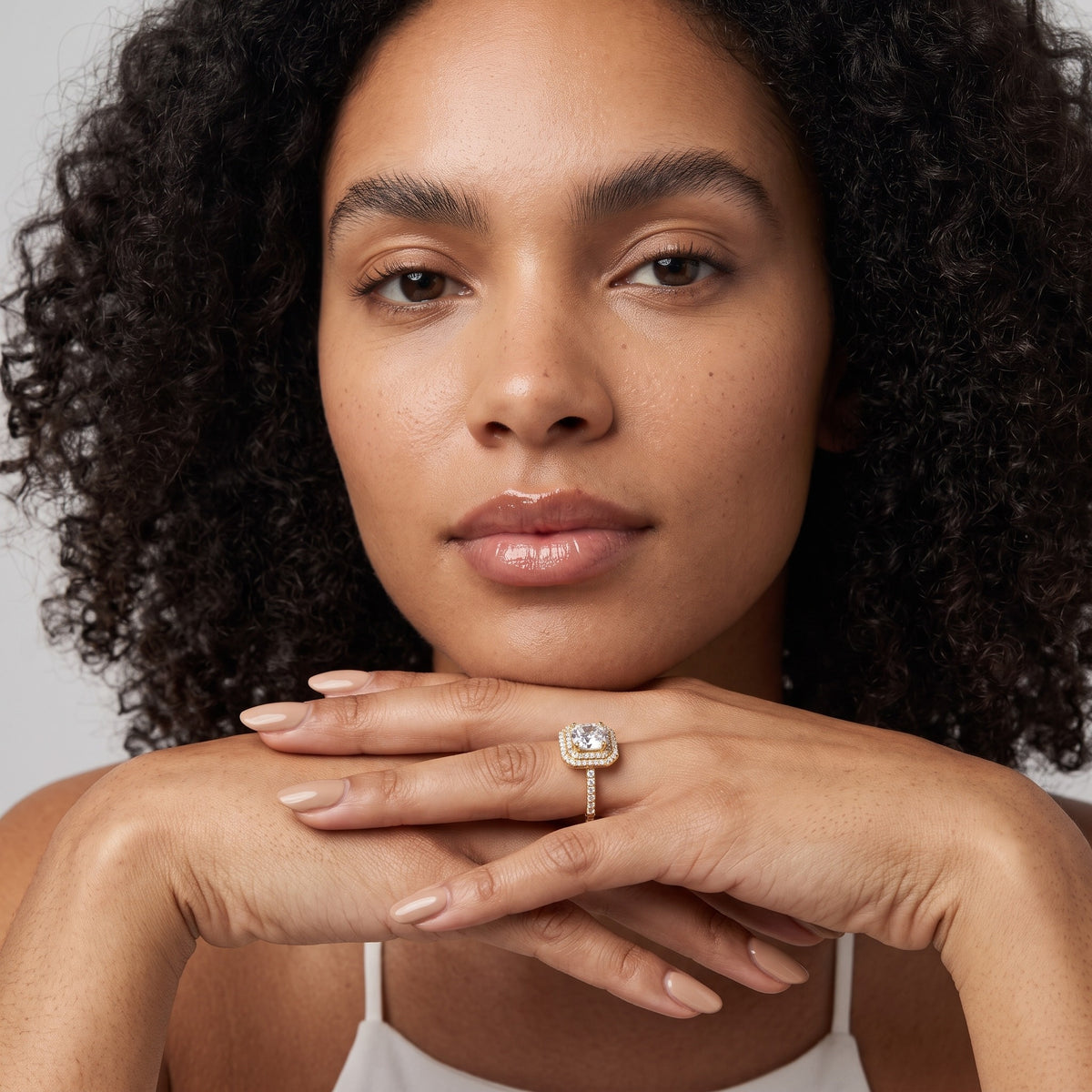 Janelle Double Halo Pavé Cushion Diamond Engagement Ring in Rose Gold - model.jpg