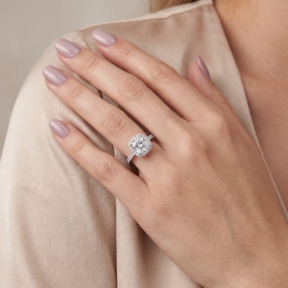 Amara Halo Claw Prong Cushion Diamond Ring in White Gold - model.jpg