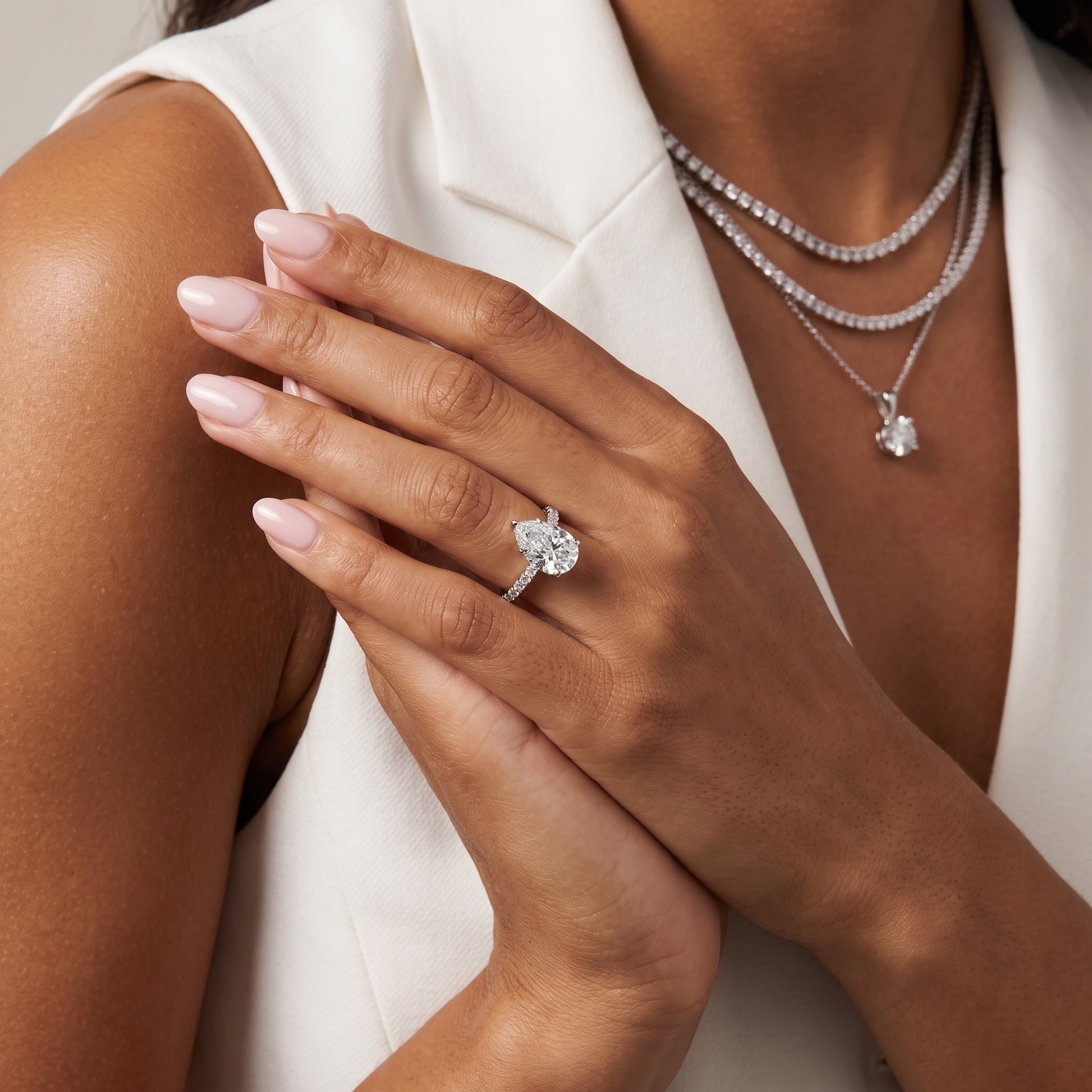 Gia Hidden Halo Pavé Pear Diamond Ring in Platinum - model.jpg