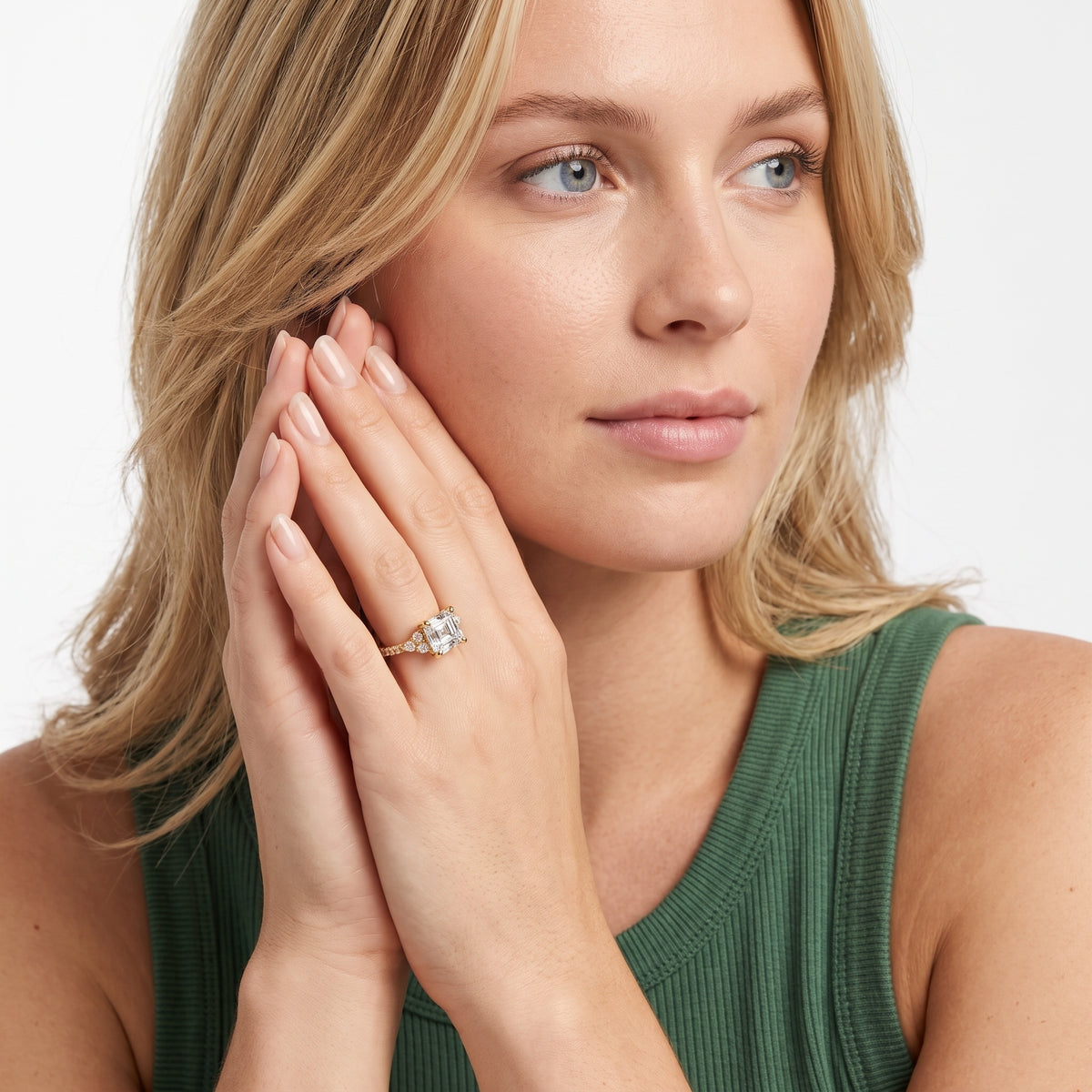 Alta Pavé Cluster Asscher Diamond Engagement Ring in Silver - model.jpg