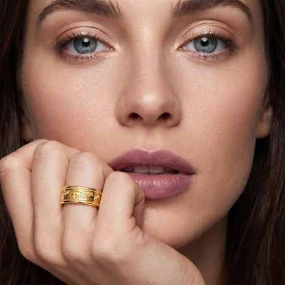 Helena Carved Milgrain Wedding Band in Yellow Gold - model.jpg