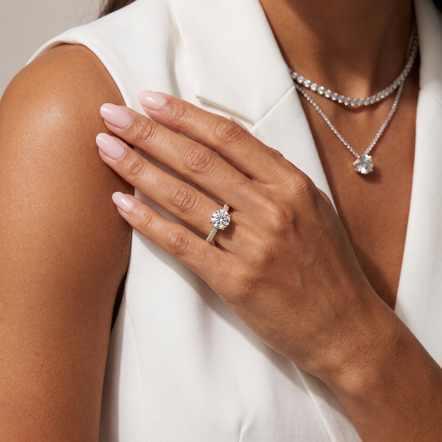 Della Hidden Halo Pavé Round Diamond Engagement Ring in Yellow Gold - model.jpg
