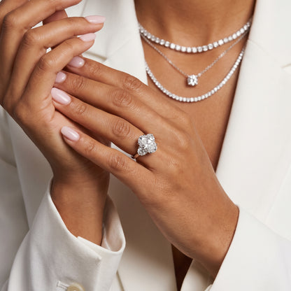 Romy Three-Stone Oval Diamond Engagement Ring in Silver - model.jpg