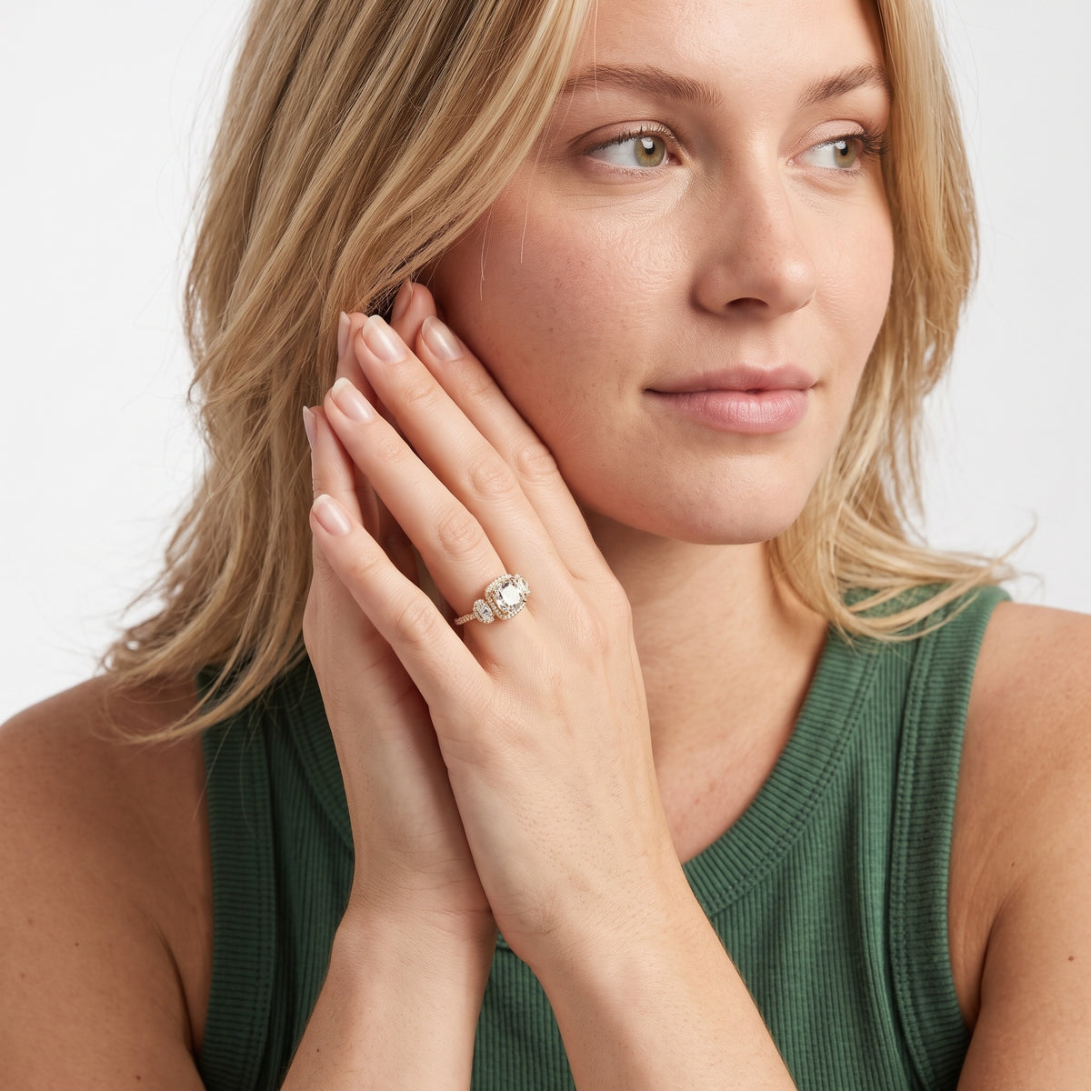 Austin Three-Stone Halo Cushion Diamond Engagement Ring in Platinum - model.jpg