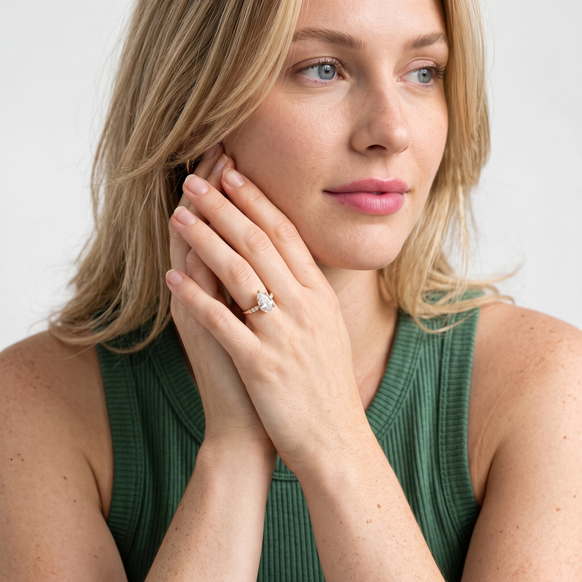 Sheila Pavé Pear Diamond Engagement Ring in Yellow Gold - model.jpg