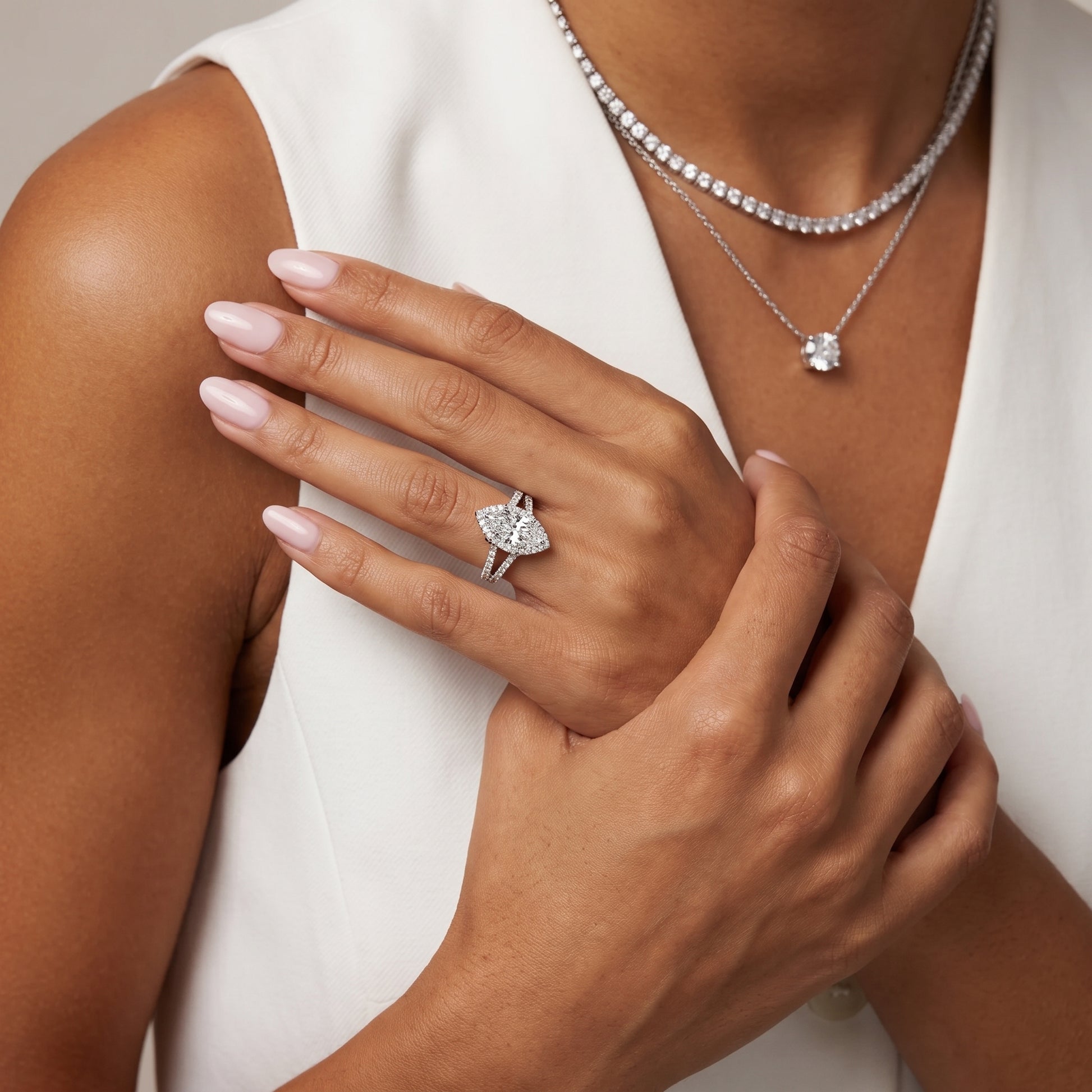 Kira Halo Split Shank Marquise Diamond Engagement Ring in Silver - model.jpg