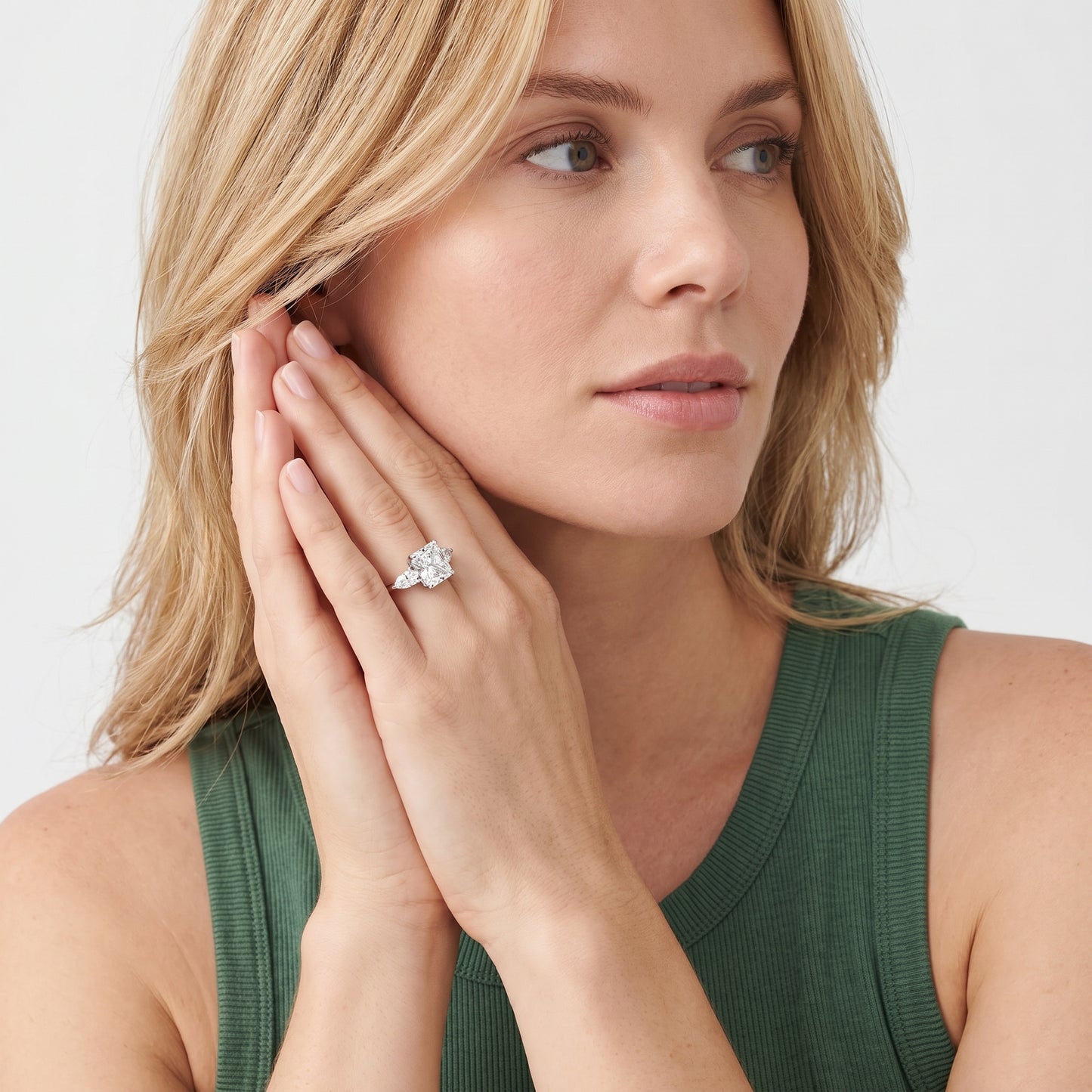 Phoebe Three-Stone Radiant Diamond Ring in Silver - model.jpg
