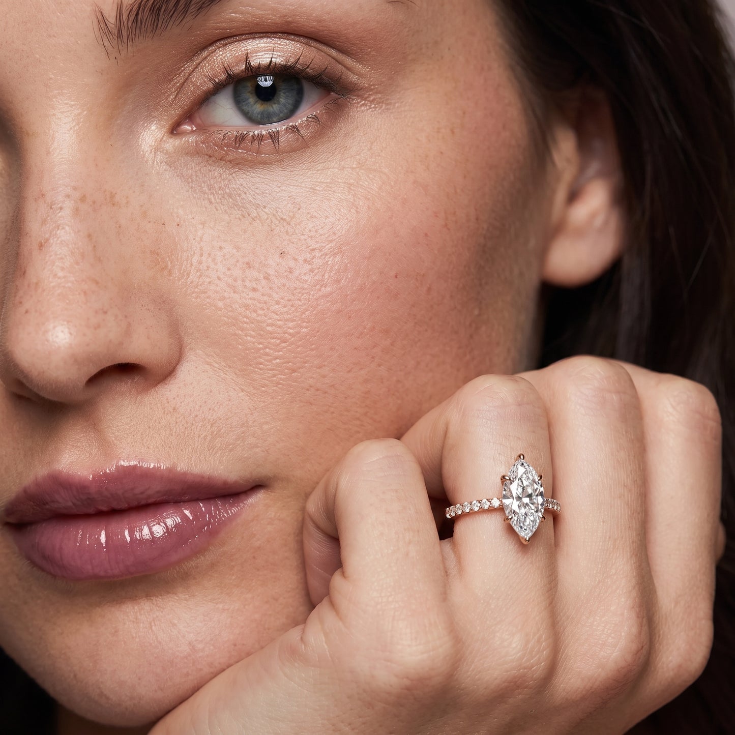 Ione Solitaire Pavé Marquise Diamond Engagement Ring in Rose Gold - model.jpg
