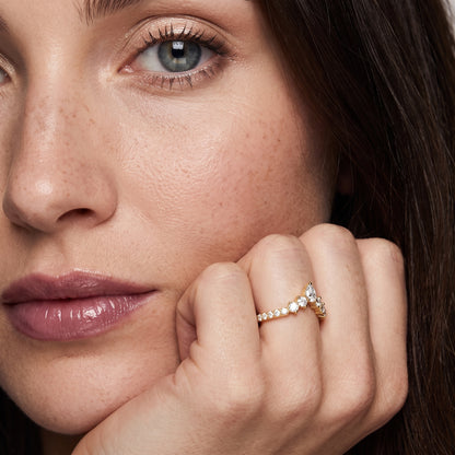 Priscilla Contour Pear & Round Diamond Stackable Ring in Yellow Gold - model.jpg