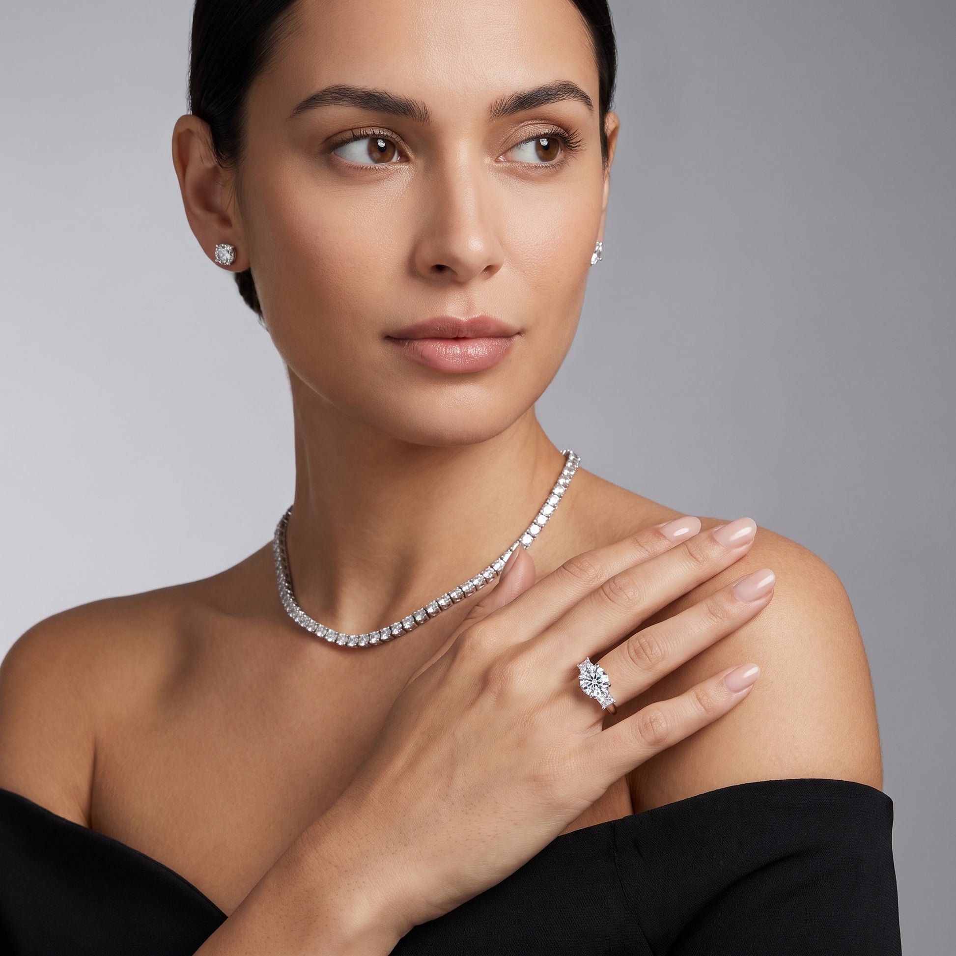 Selena Three-Stone Basket Round Diamond Ring in White Gold - model.jpg