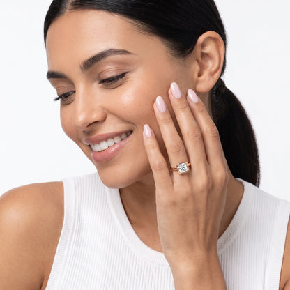 Alina Bezel Solitaire Radiant Diamond Ring in Rose Gold - model.jpg