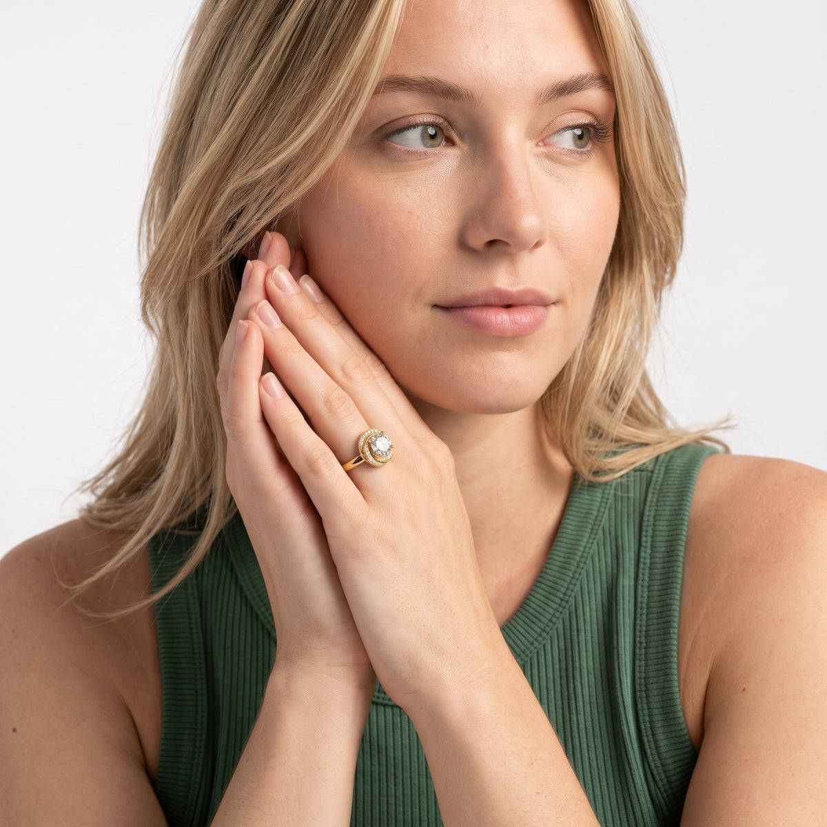 Tina Milgrain Halo Round Diamond Engagement Ring in White Gold - model.jpg