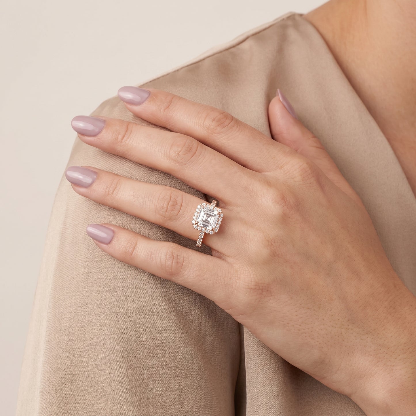 Alma Halo Pavé Asscher Diamond Ring in Rose Gold - model.jpg