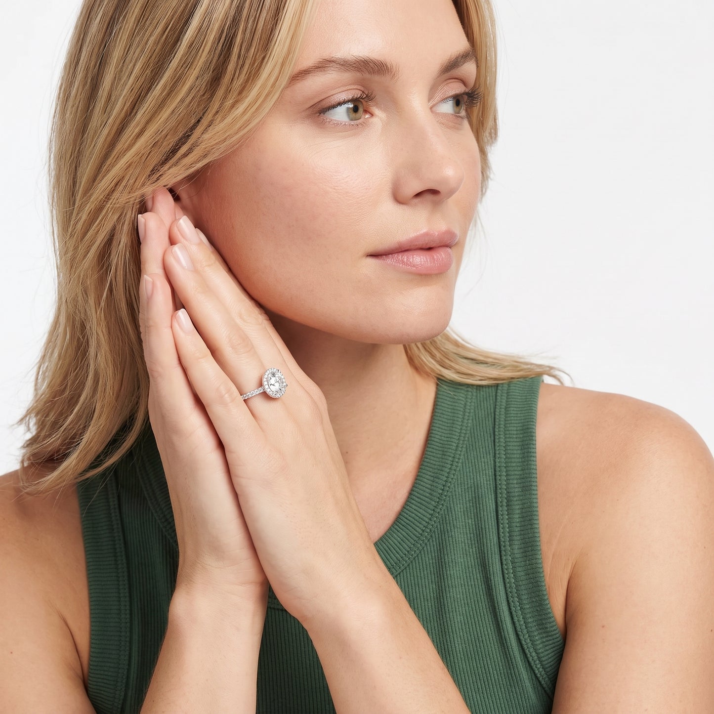 Sophie Halo Pavé Round Diamond Ring in Platinum - model.jpg