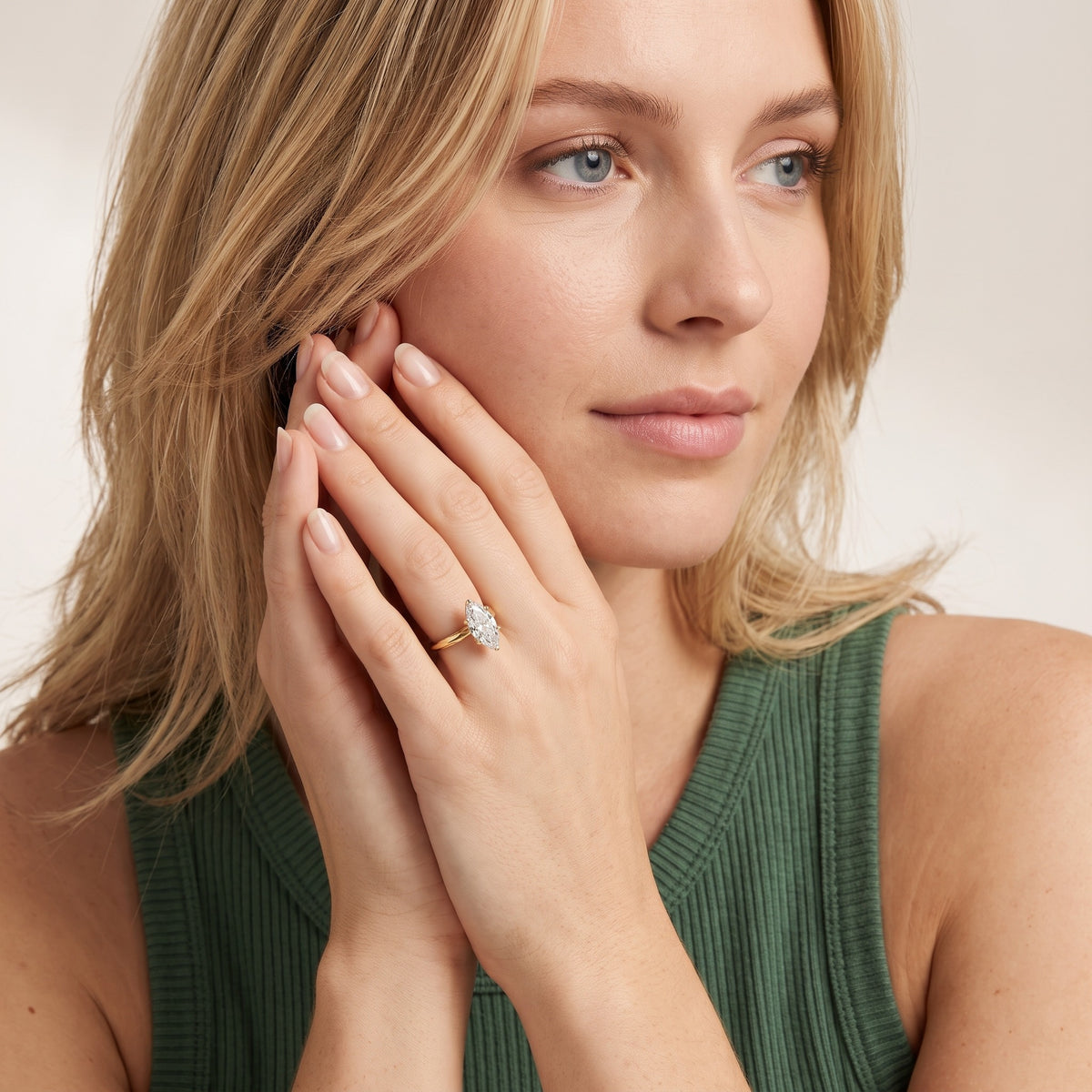 Hailey Solitaire Knife Edge Marquise Diamond Engagement Ring in Rose Gold - model.jpg