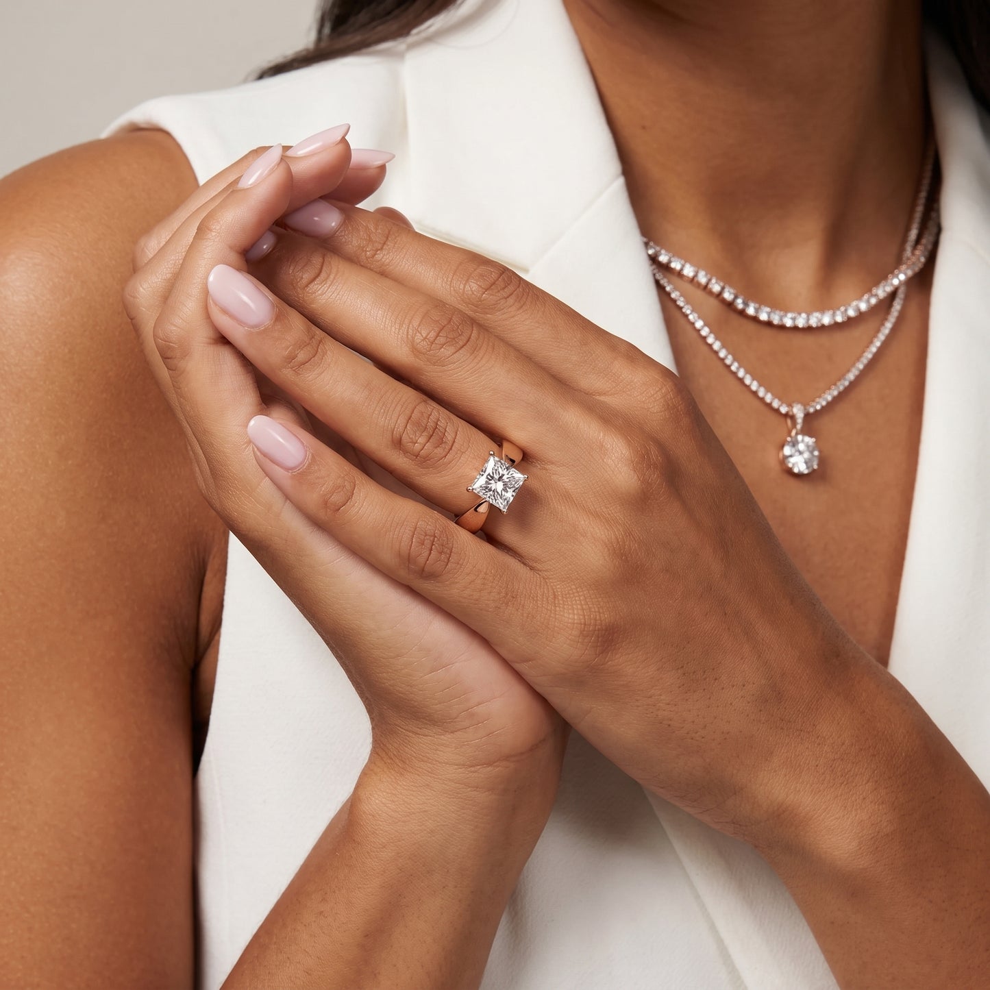 Talia Solitaire Twist Princess Diamond Engagement Ring in Rose Gold - model.jpg