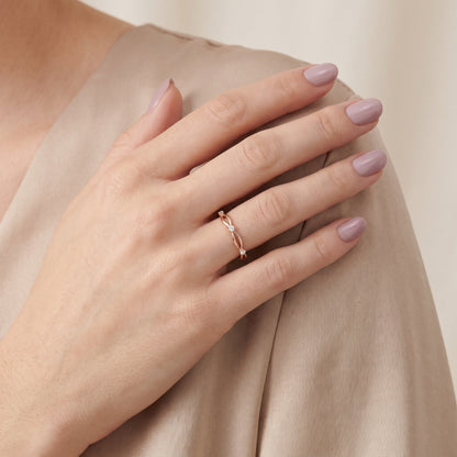 Clarissa Petite Twist Round Diamond Wedding Band in Rose Gold - model.jpg