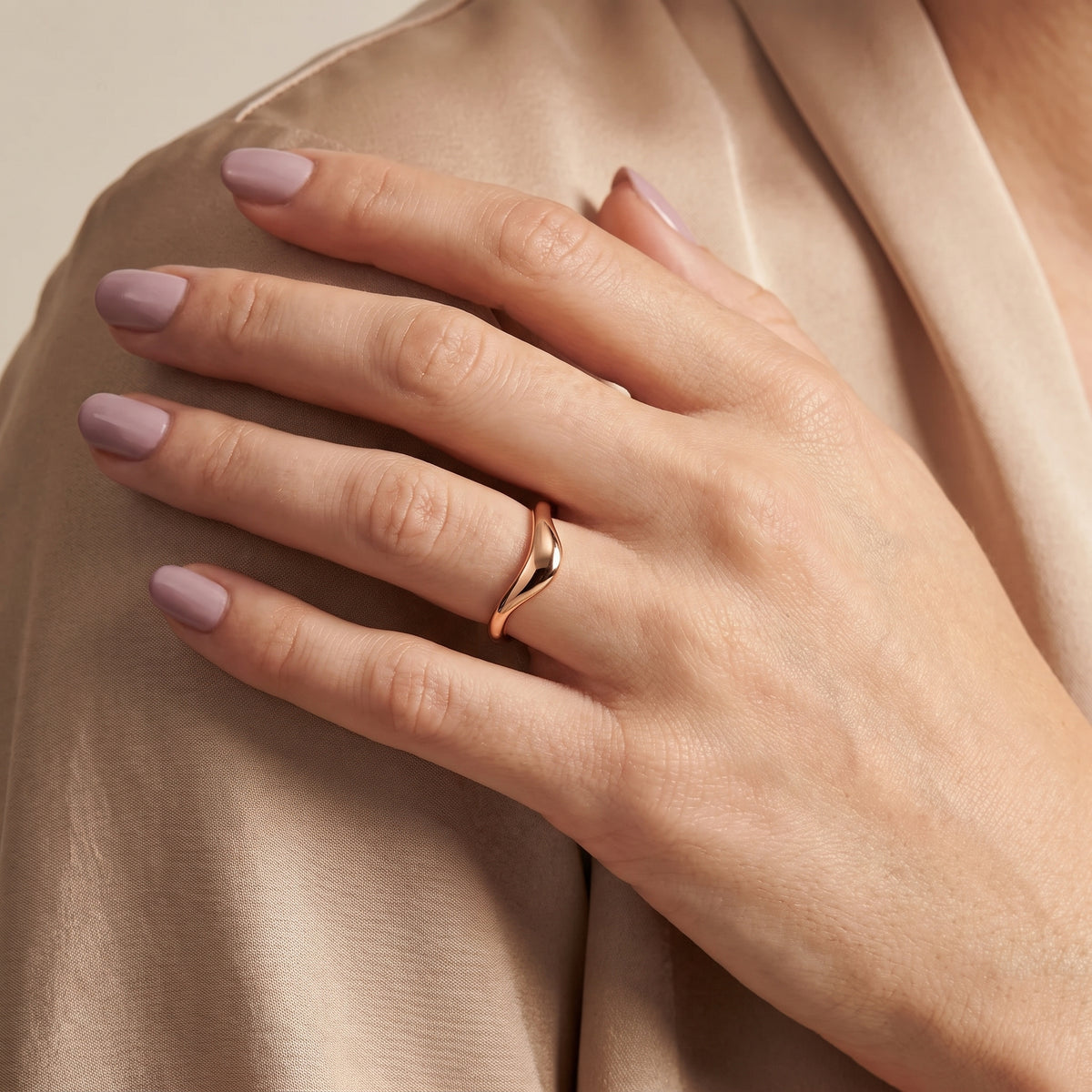 Gwendolyn Curved Contour Wedding Band in Rose Gold - model.jpg