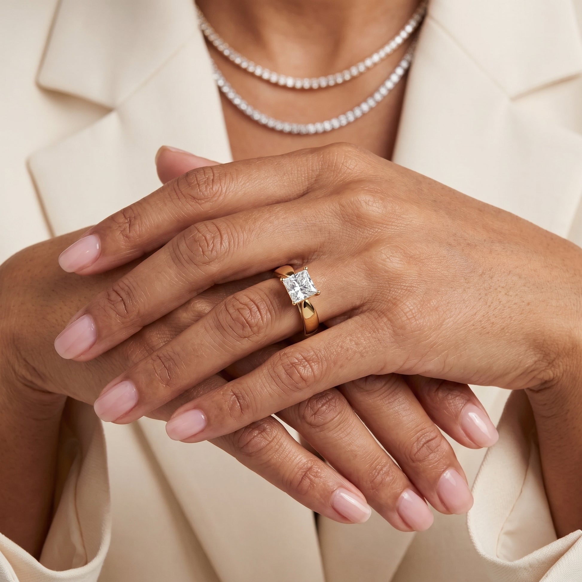 Talia Solitaire Twist Princess Diamond Engagement Ring in Yellow Gold - model.jpg