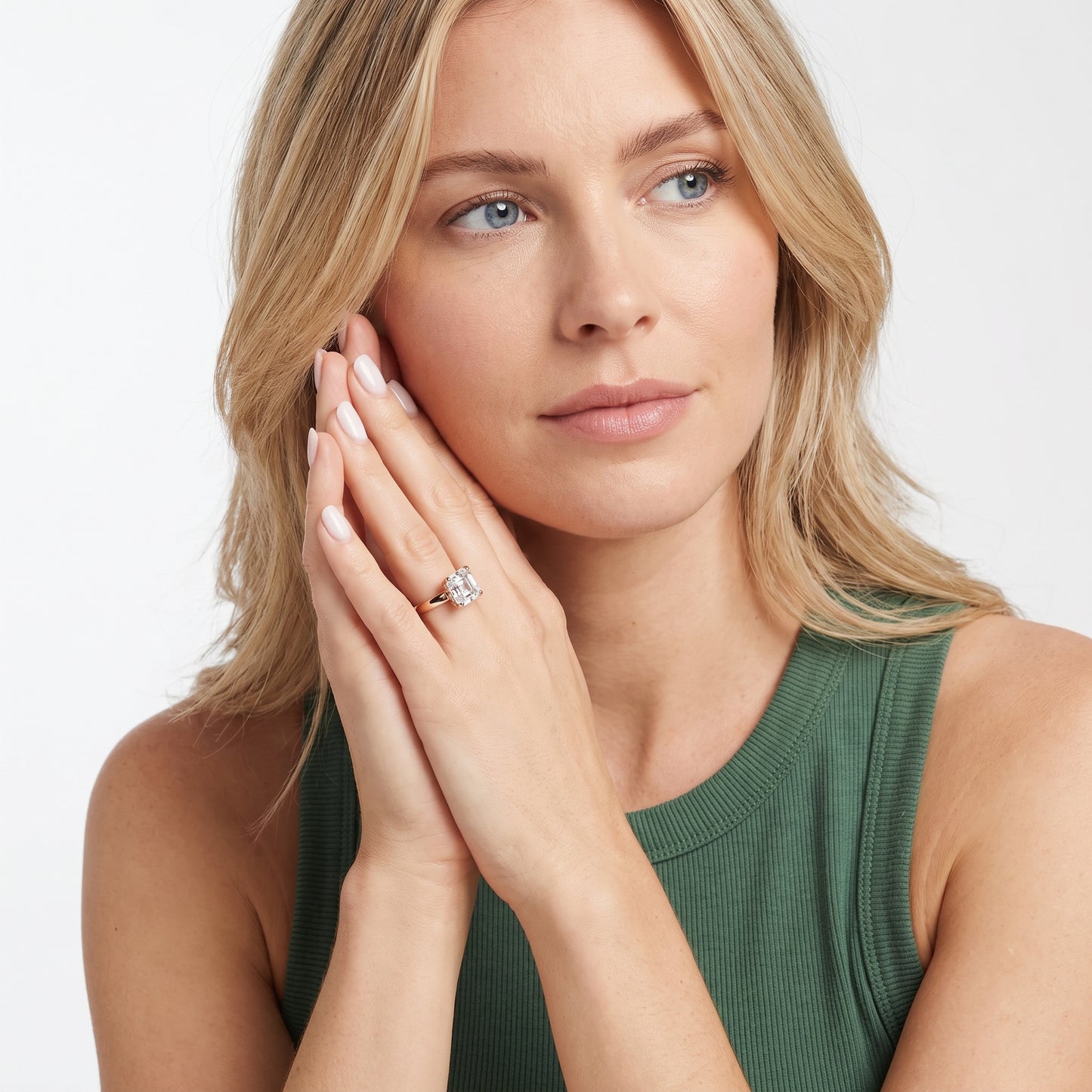 Lara Hidden Halo Asscher Diamond Engagement Ring in Rose Gold - model.jpg