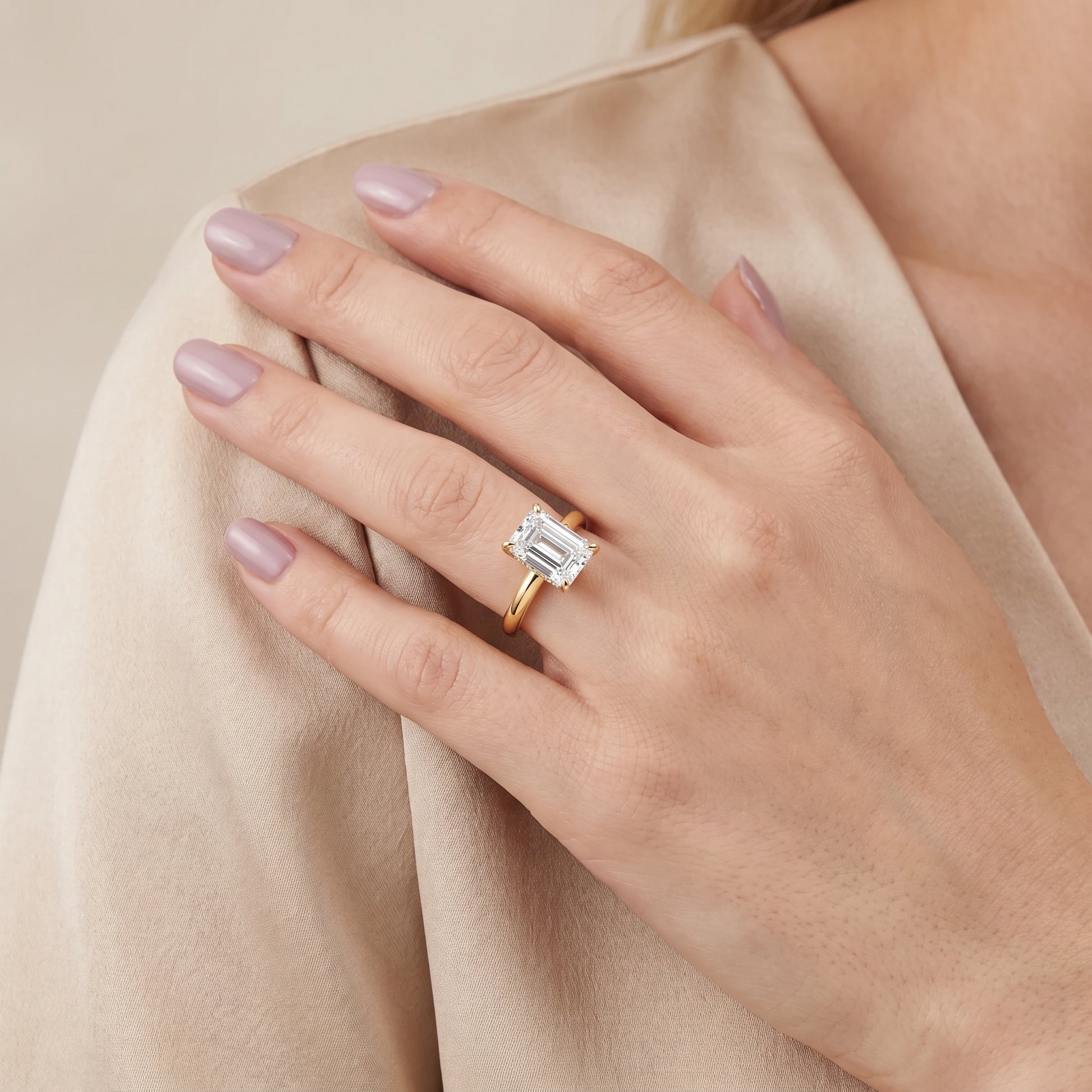 Amaya Hidden Halo Emerald Diamond Engagement Ring in Yellow Gold - model.jpg