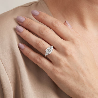 Anya Sidestone Cluster Asscher Diamond Ring in Platinum - model.jpg
