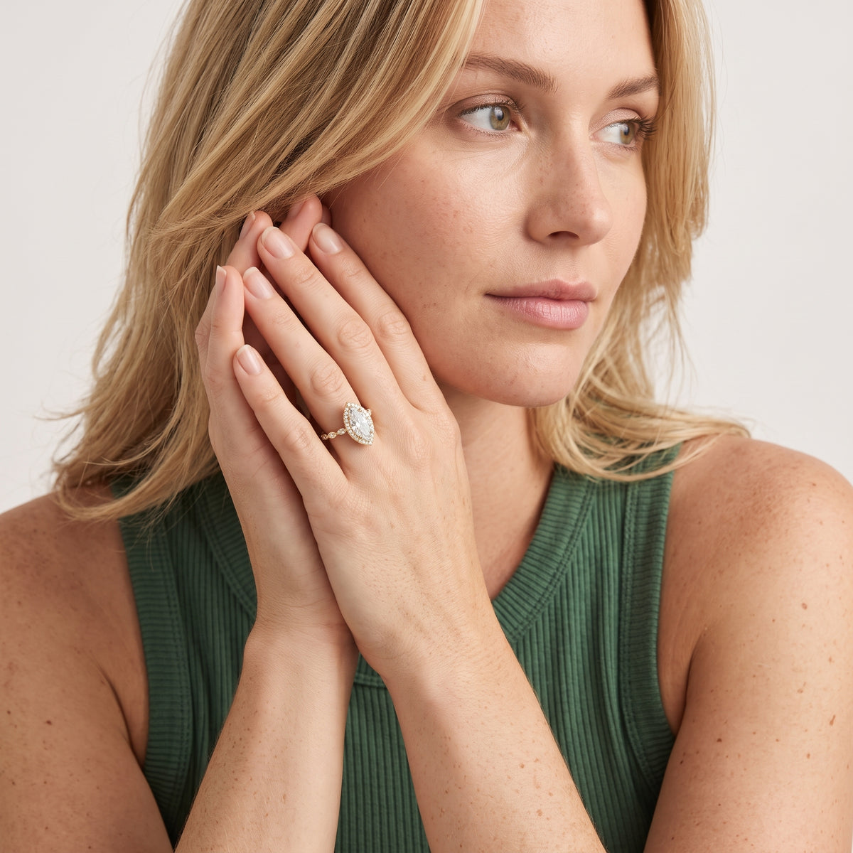 Alessandra Marquise-Side Halo Marquise Diamond Engagement Ring in Rose Gold - model.jpg