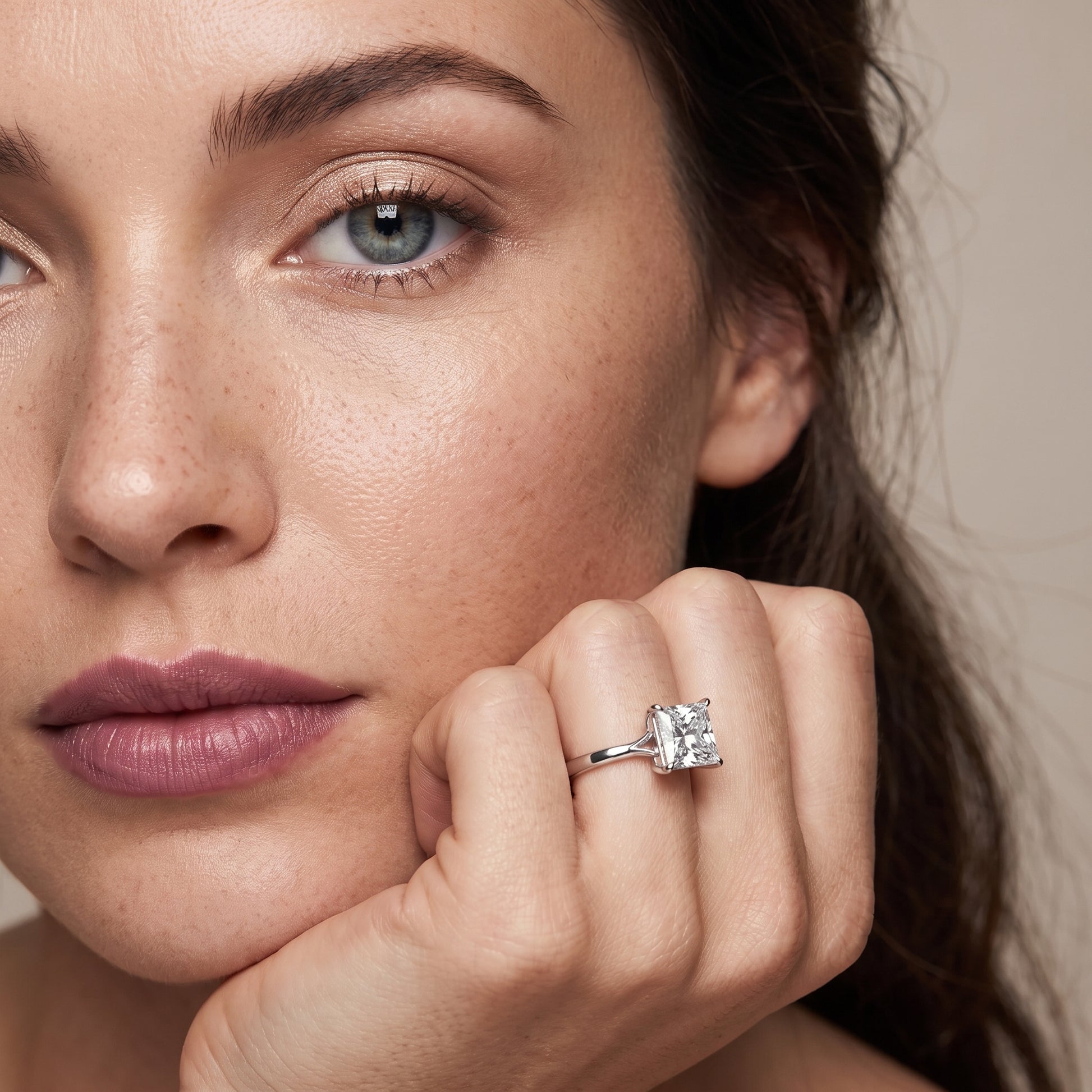 Anais Trellis Solitaire Princess Diamond Engagement Ring in Platinum - model.jpg