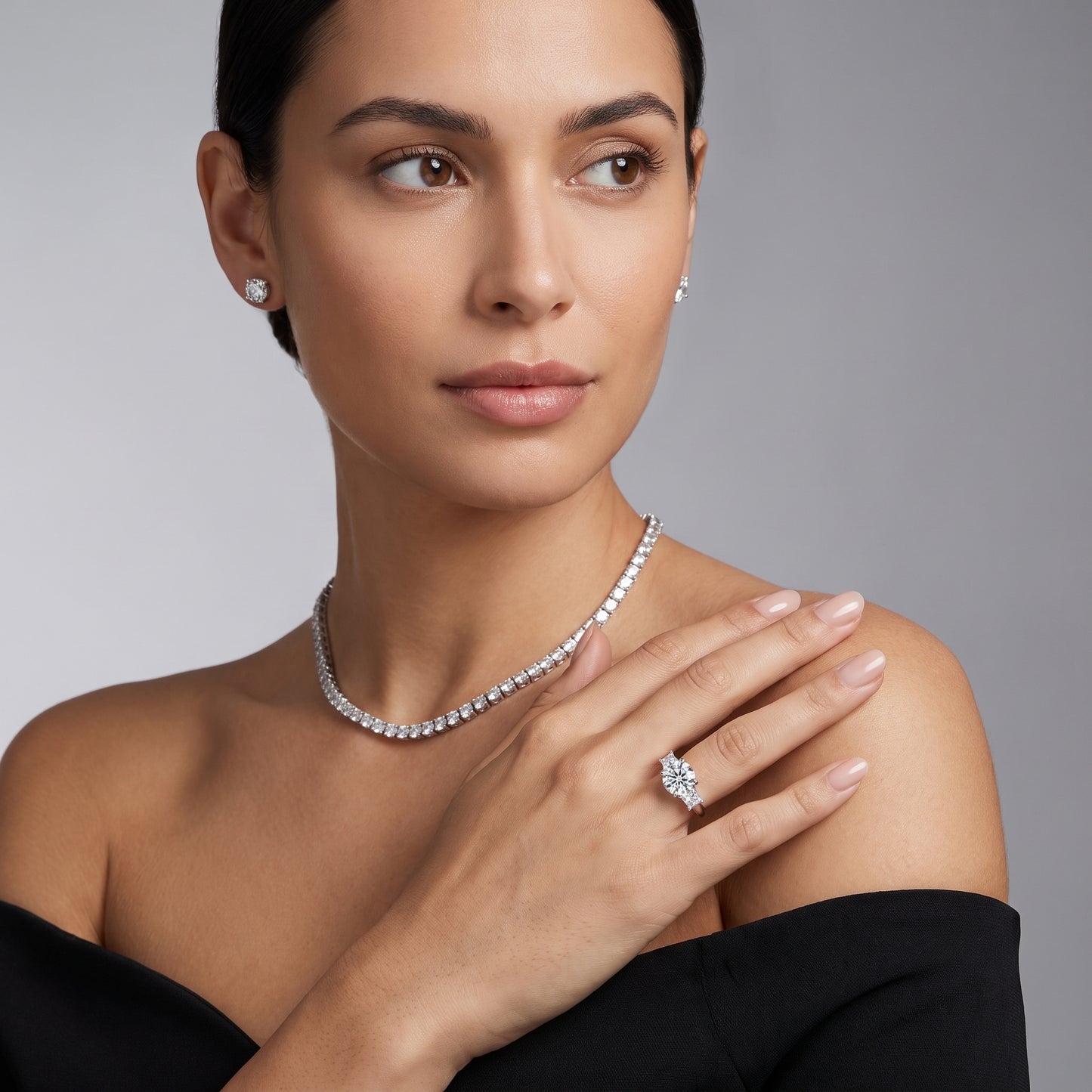 Selena Three-Stone Basket Round Diamond Ring in Platinum - model.jpg