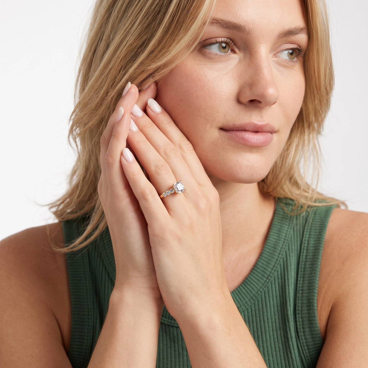 Augusta Graduated Pavé Cushion Diamond Engagement Ring in Platinum - model.jpg