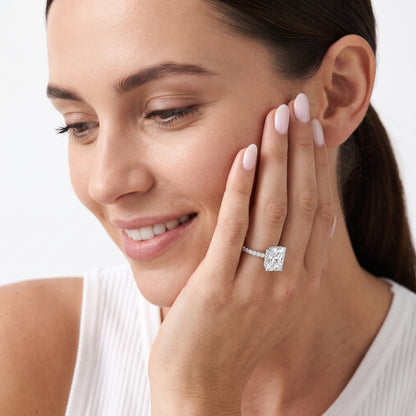 Thea Hidden Halo Pavé Radiant Diamond Engagement Ring in Platinum - model.jpg