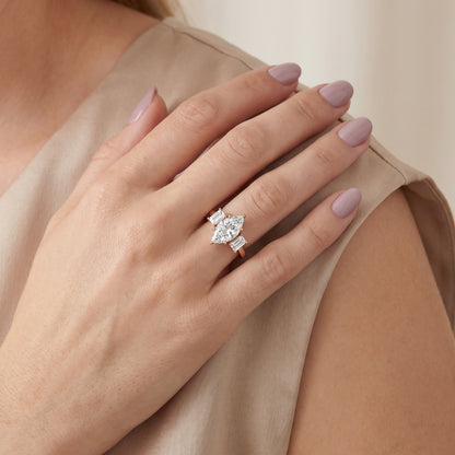 Zoe Three-Stone Marquise Diamond Ring in Rose Gold - model.jpg