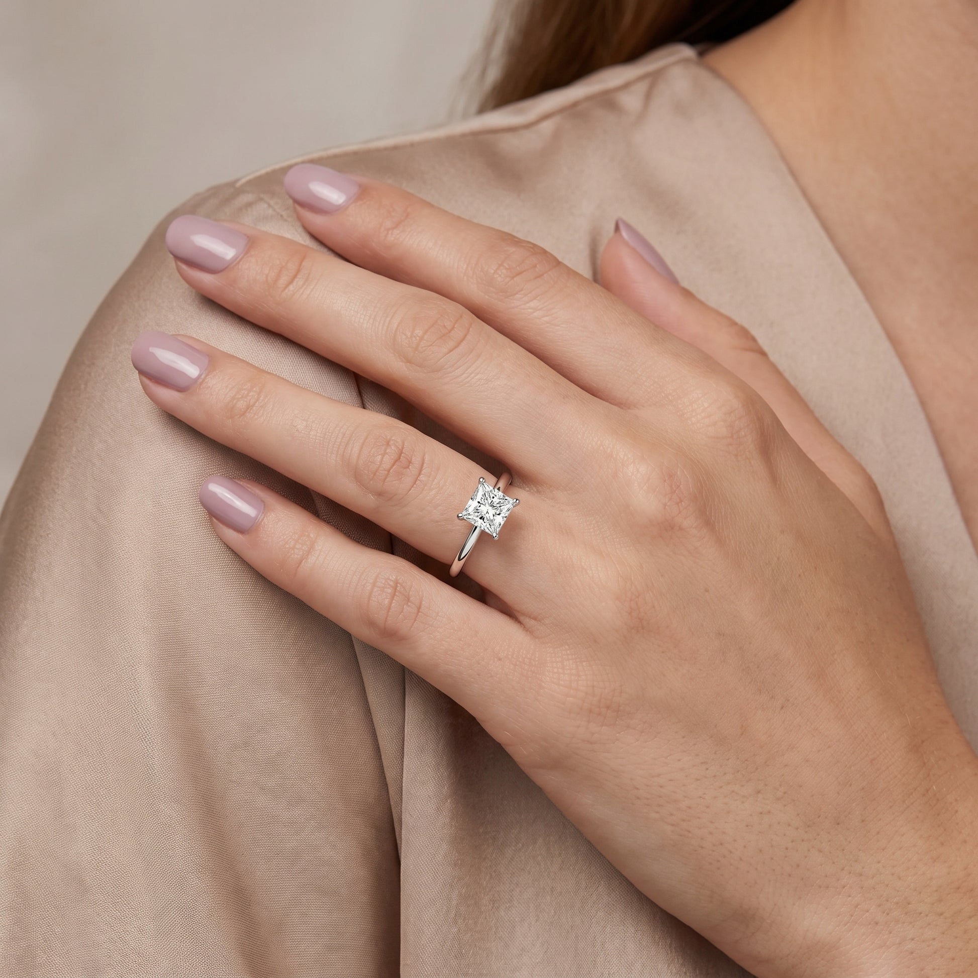 Nella Petite Solitaire Princess Diamond Engagement Ring in White Gold - model.jpg