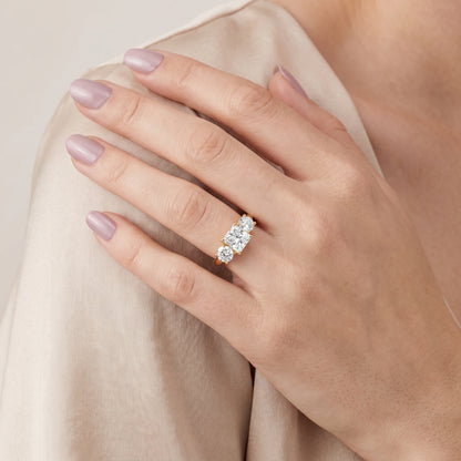 Callie Three-Stone Trellis Radiant Diamond Engagement Ring in Yellow Gold - model.jpg