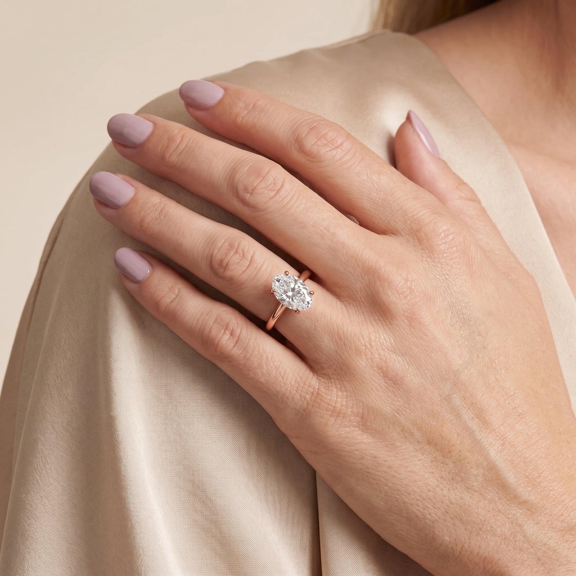 Sadie Cathedral Solitaire Oval Diamond Ring in Rose Gold - model.jpg