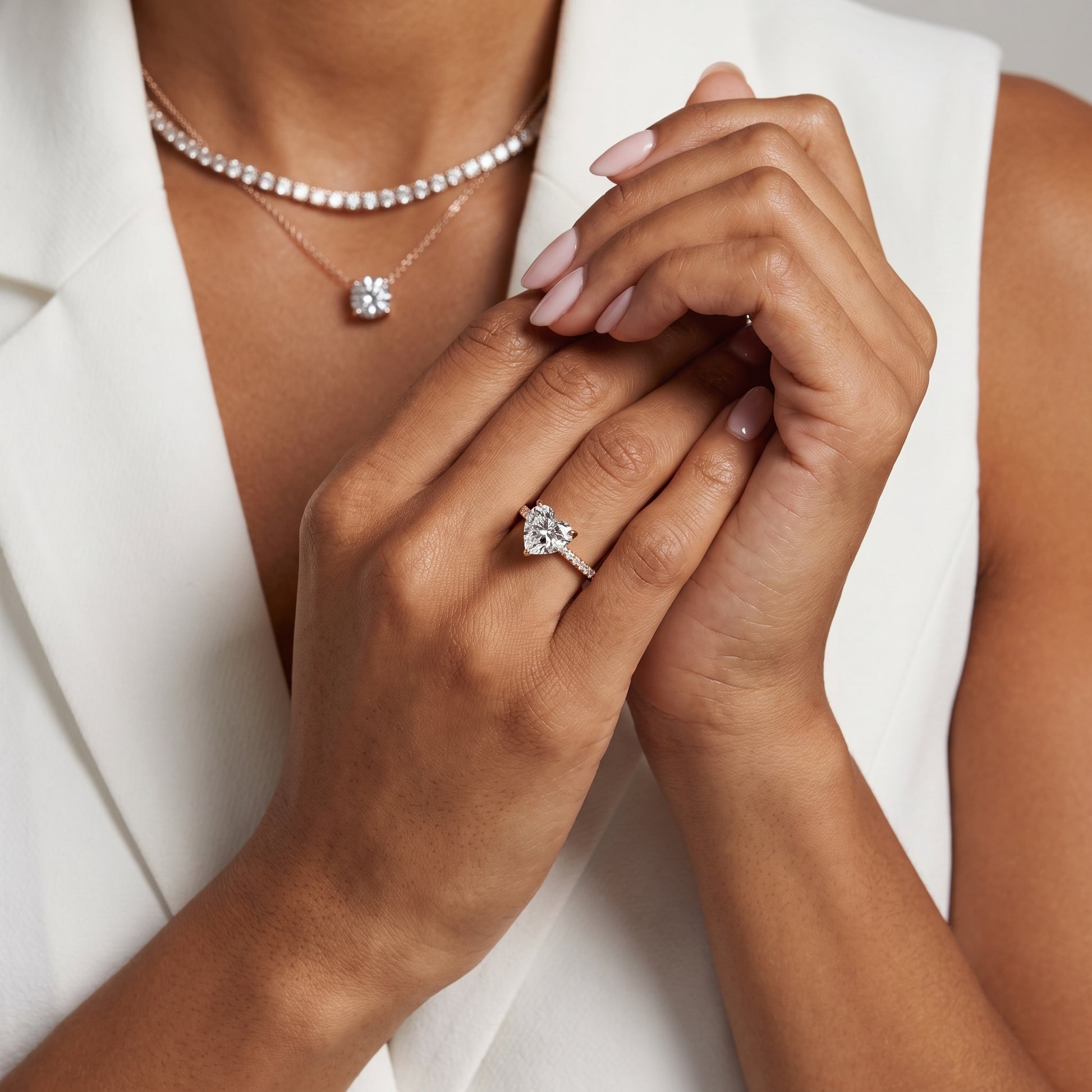 Amaya Hidden Halo Heart Diamond Ring in Rose Gold - model.jpg