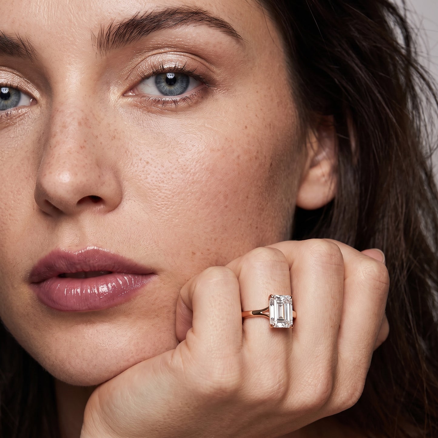 Anais Trellis Solitaire Emerald Diamond Engagement Ring in Rose Gold - model.jpg