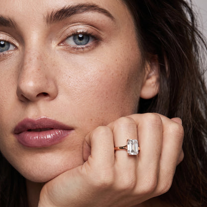 Anais Trellis Solitaire Emerald Diamond Engagement Ring in Rose Gold - model.jpg