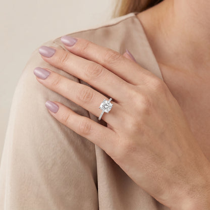 Rosie Solitaire Basket Cushion Diamond Engagement Ring in Platinum - model.jpg