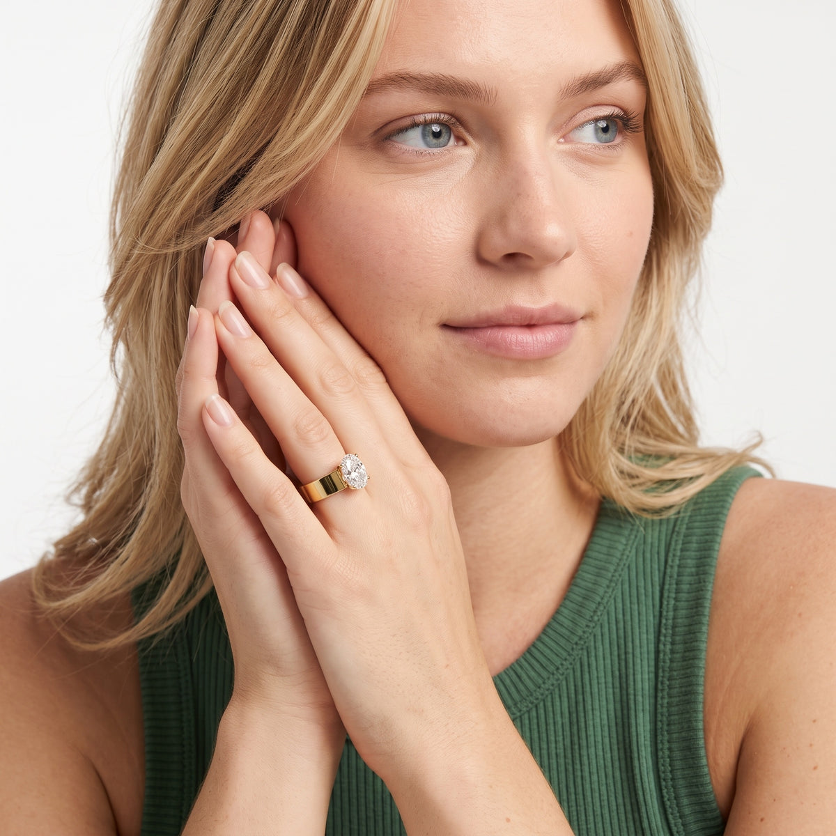 Susannah Wide Band Solitaire Oval Diamond Engagement Ring in Rose Gold - model.jpg