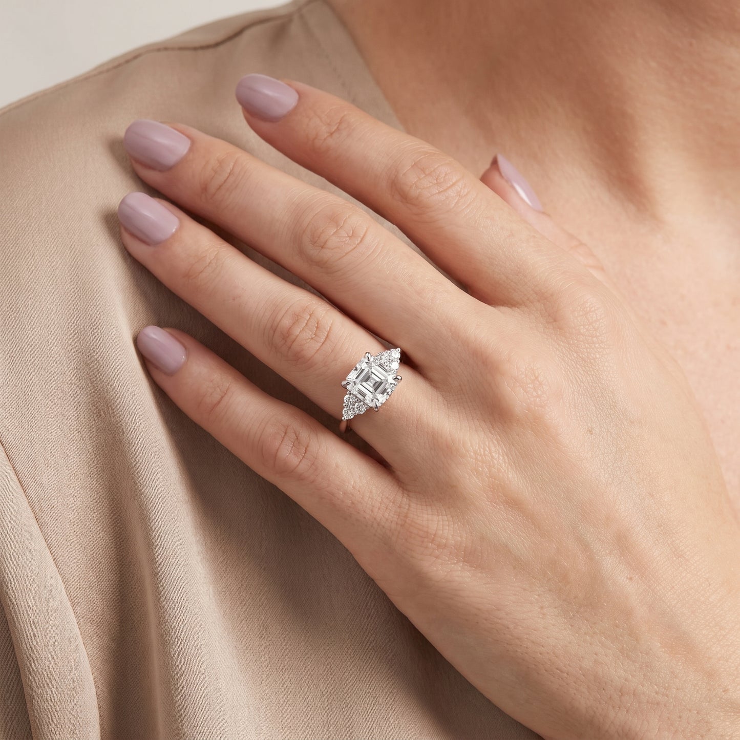 Anya Sidestone Cluster Asscher Diamond Ring in Silver - model.jpg