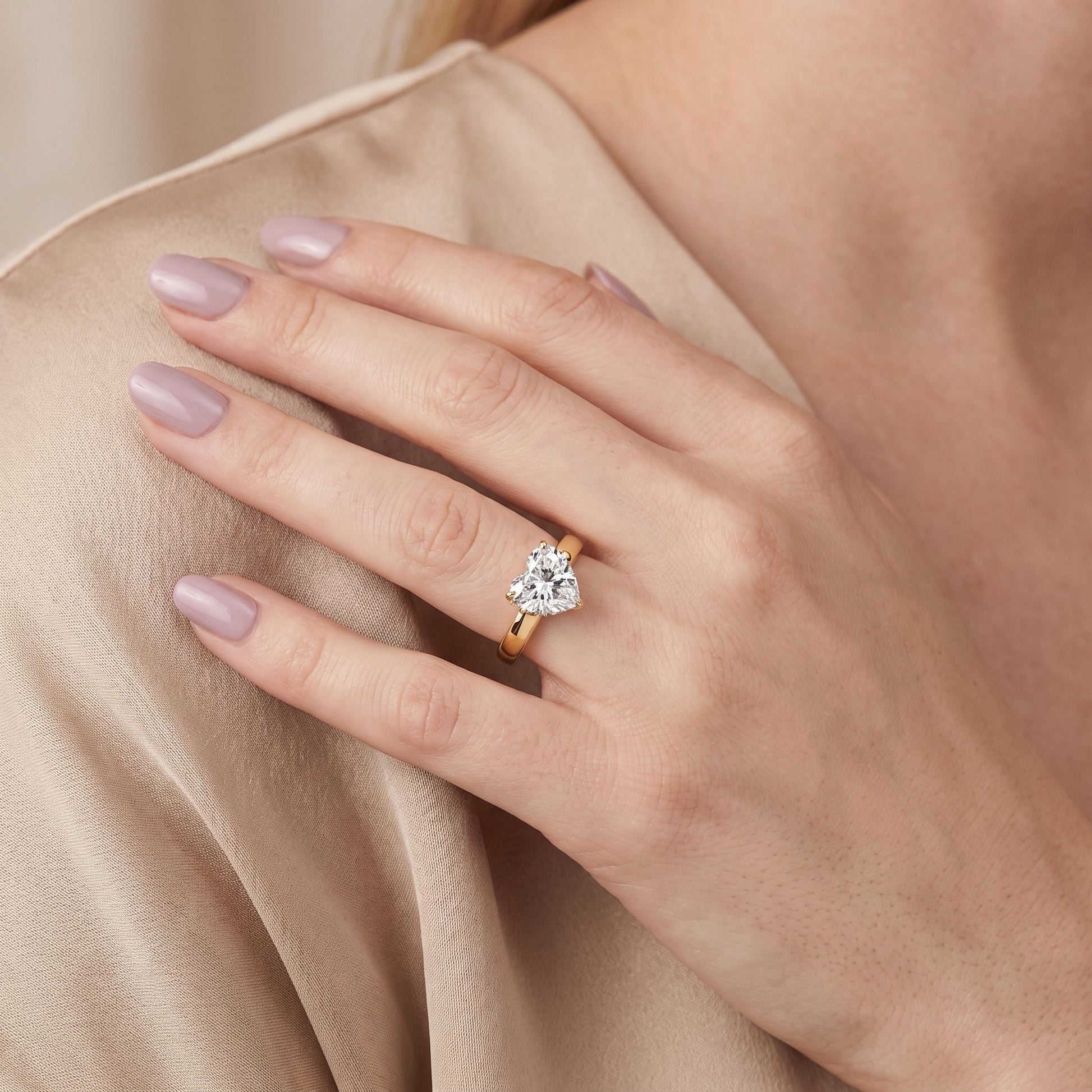 Lara Hidden Halo Heart Diamond Engagement Ring in Yellow Gold - model.jpg