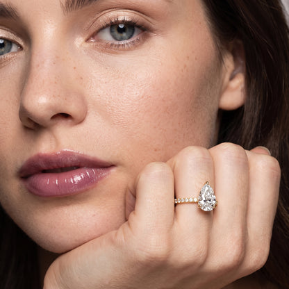 Ione Solitaire Pavé Pear Diamond Engagement Ring in Yellow Gold - model.jpg