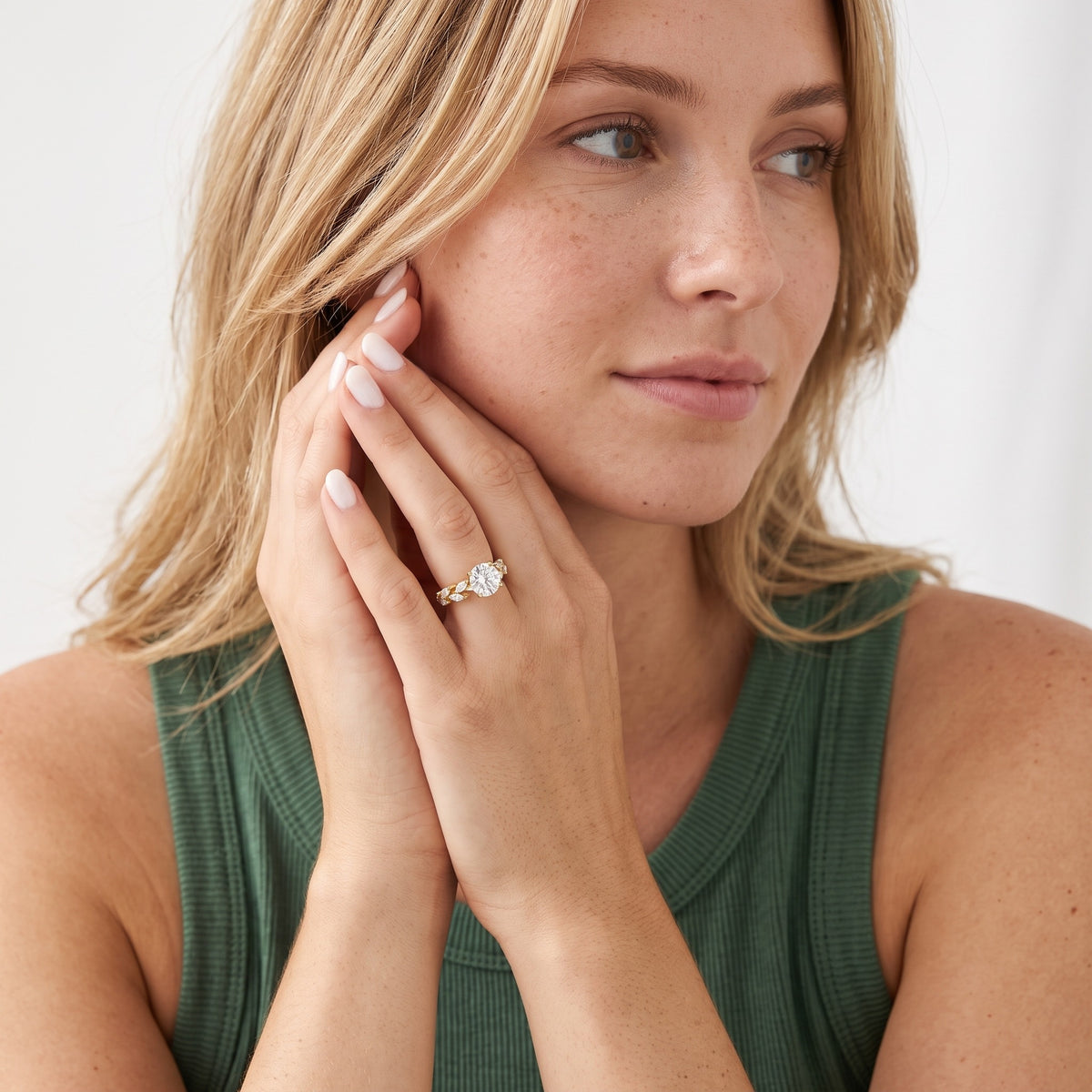 Mirella Laurel Round Diamond Engagement Ring in Silver - model.jpg
