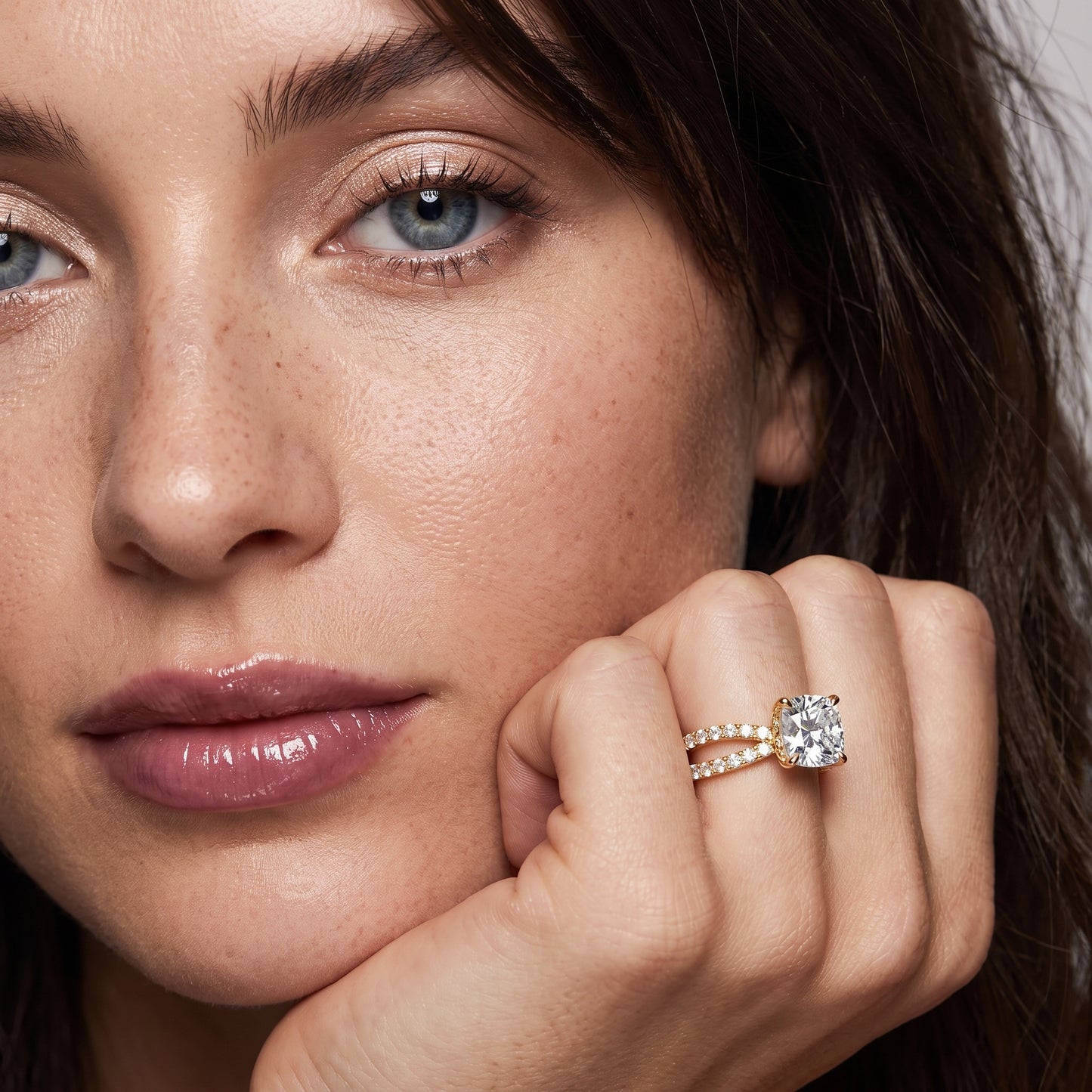 Lior Criss Cross Pavé Cushion Diamond Engagement Ring in Yellow Gold - model.jpg