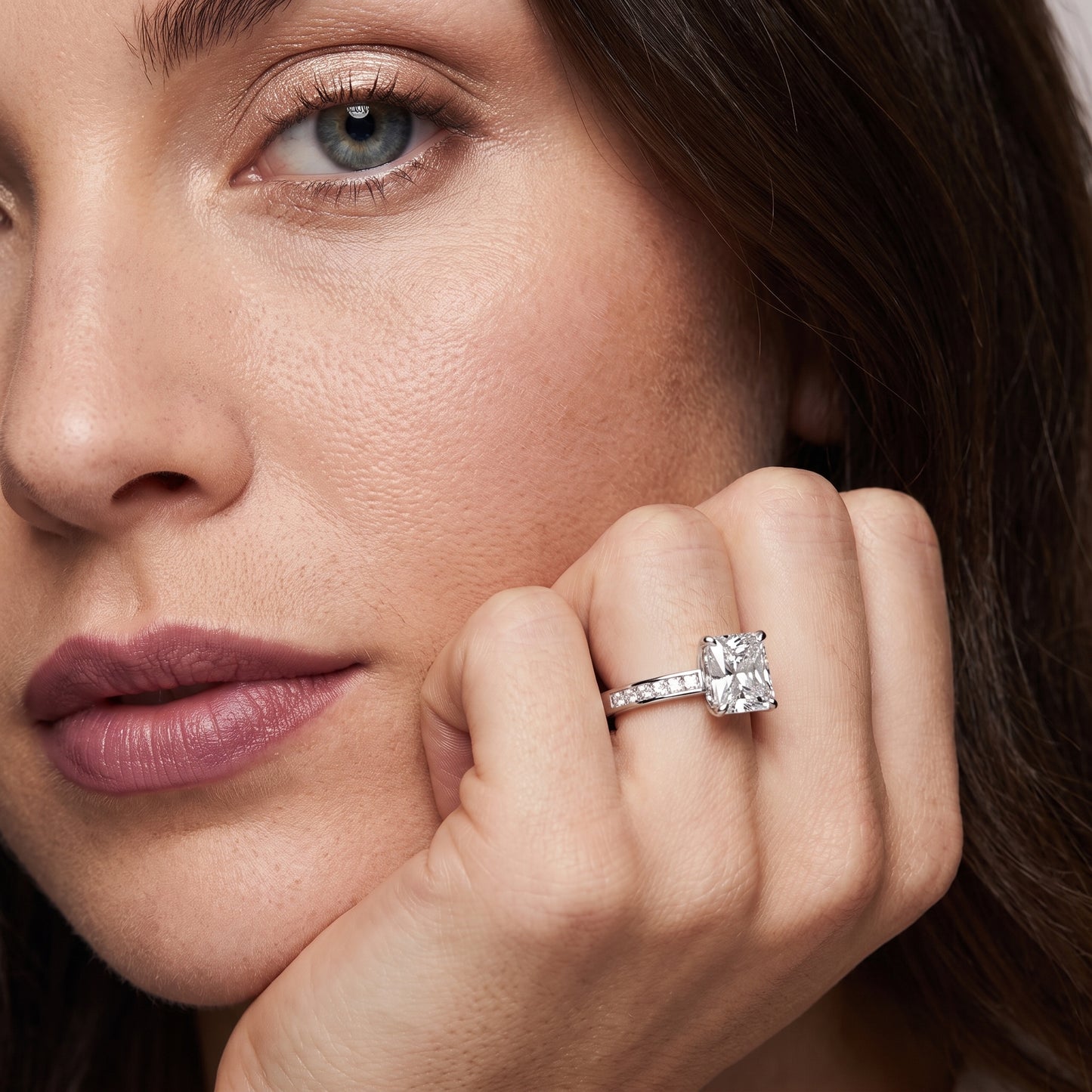 Maren Sidestone Channel Set Radiant Diamond Engagement Ring in Platinum - model.jpg