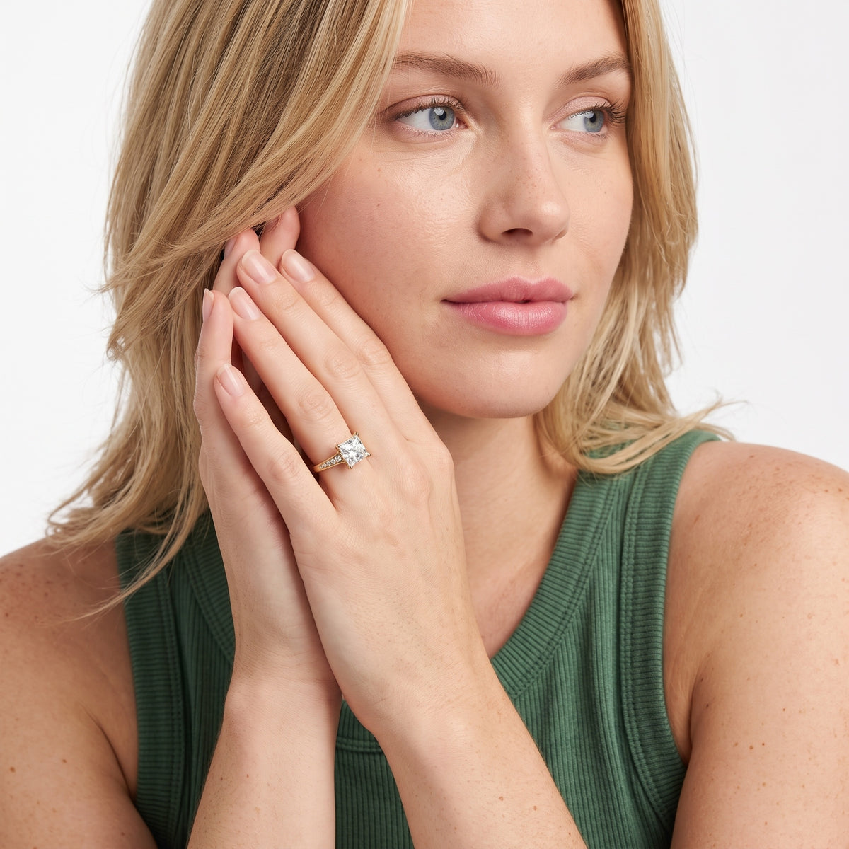 Fenella Milgrain Pavé Princess Diamond Engagement Ring in Platinum - model.jpg