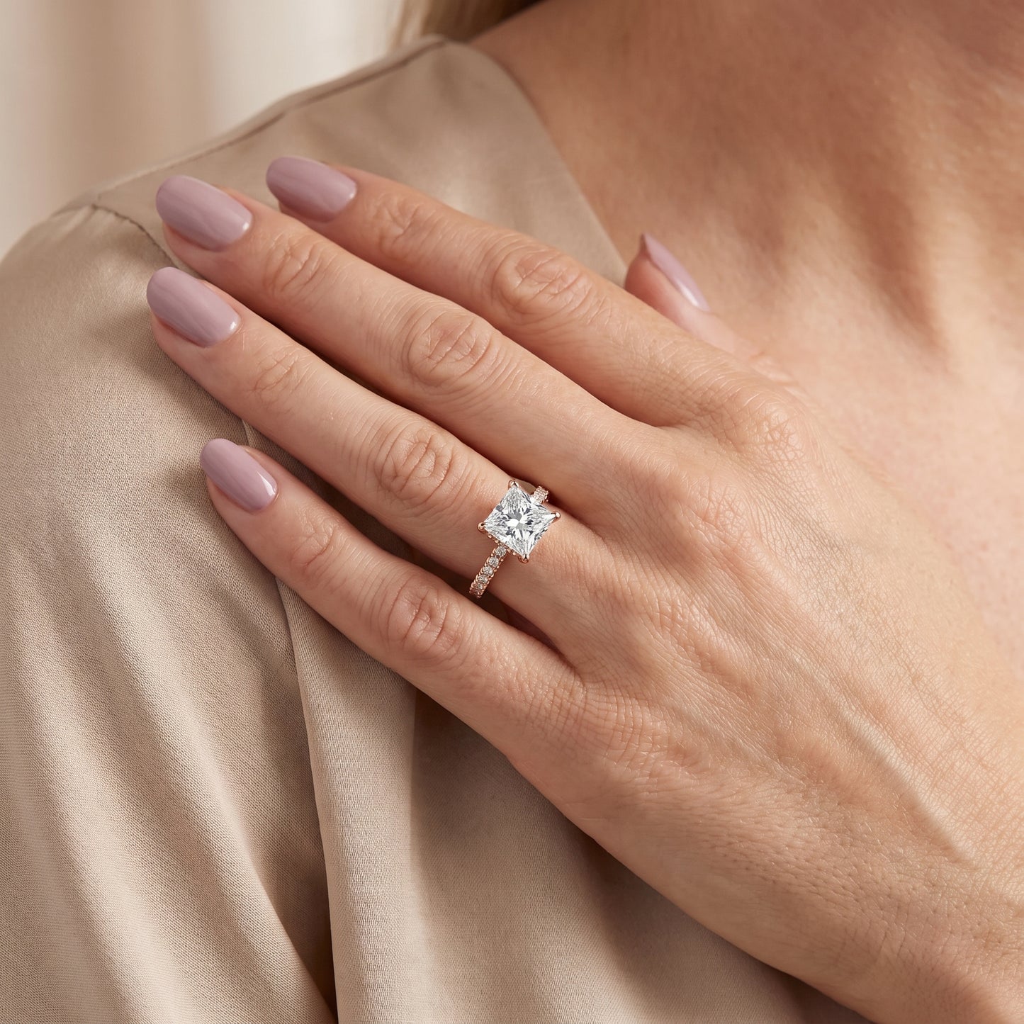 Violet Hidden Halo Pavé Princess Diamond Ring in Rose Gold - model.jpg