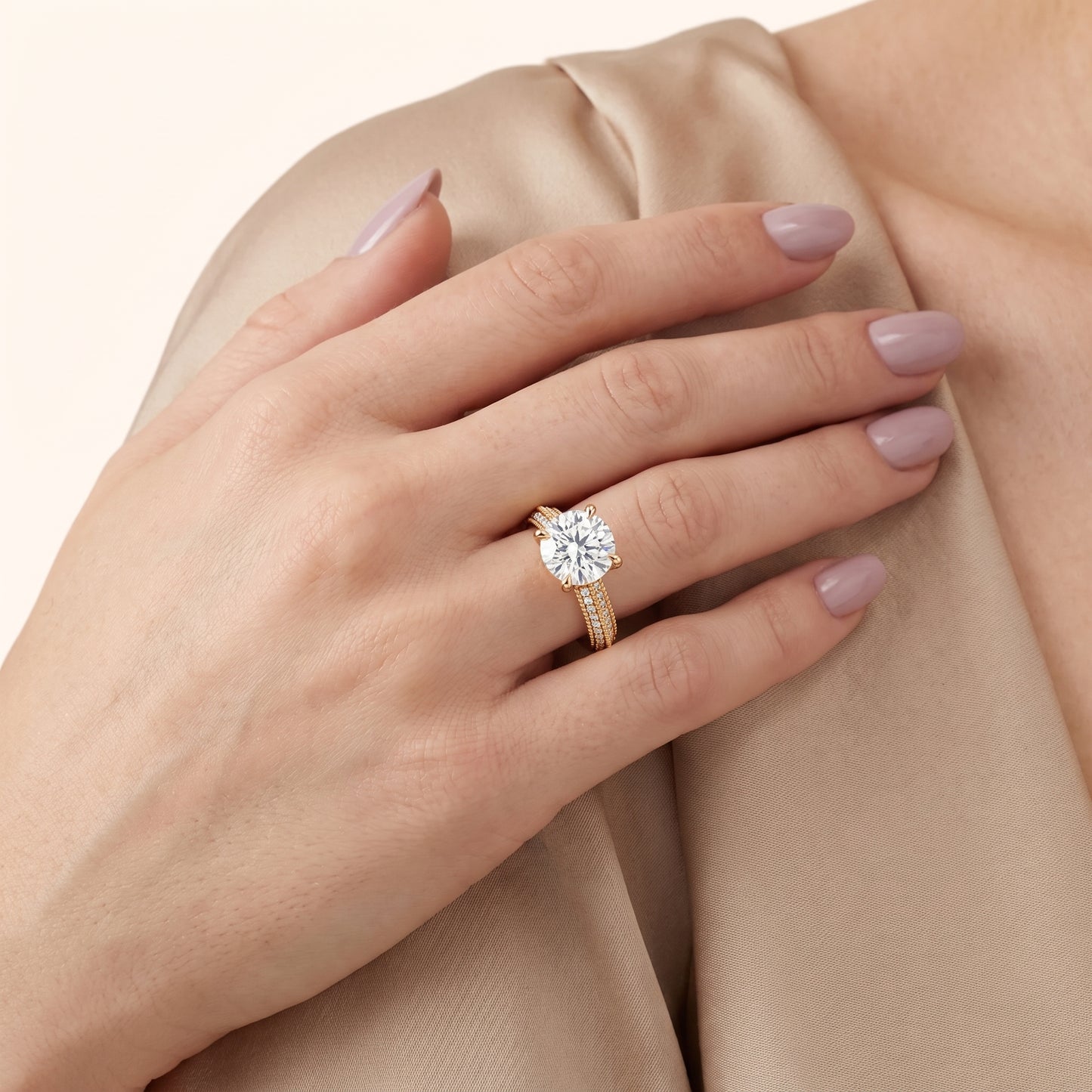 Indie Vintage Milgrain Round Diamond Engagement Ring in Yellow Gold - model.jpg