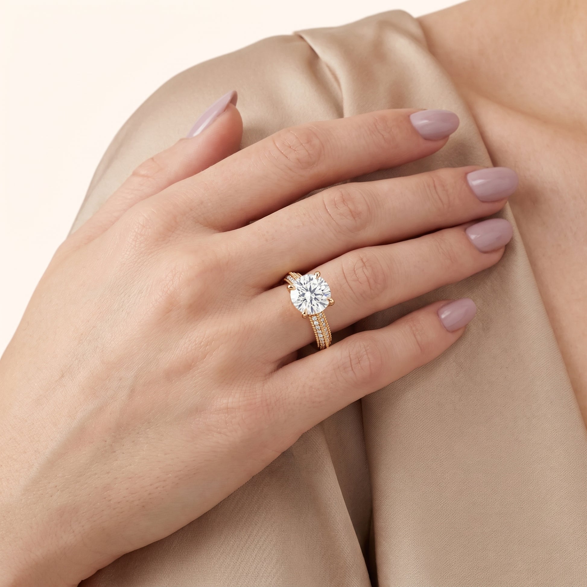 Indie Vintage Milgrain Round Diamond Engagement Ring in Yellow Gold - model.jpg